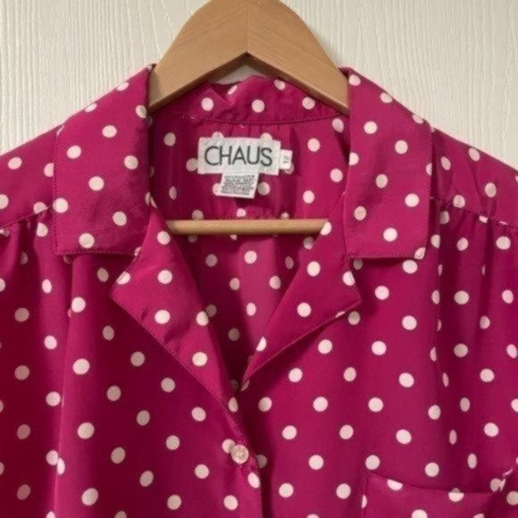 PRICE FIRM Vintage Deadstock Pink Polka Dot Blouse | Size 12, will fit M/L. - Picture 2 of 7